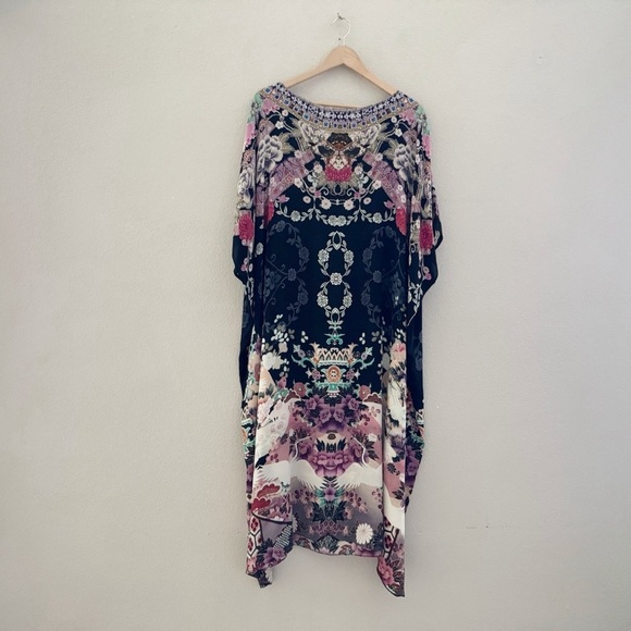 Camilla Maxi Kaftan Muumuu Nights With Her Black Silk Asian Kimono Resort OS - Picture 6 of 15